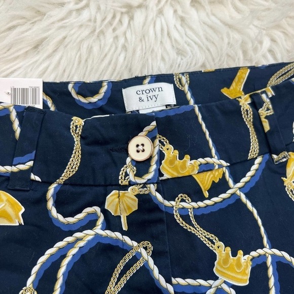 NWT CROWN AND IVY Shelby Navy and Gold Scalloped Sail Rope Print Shorts Size 8 - Picture 4 of 7